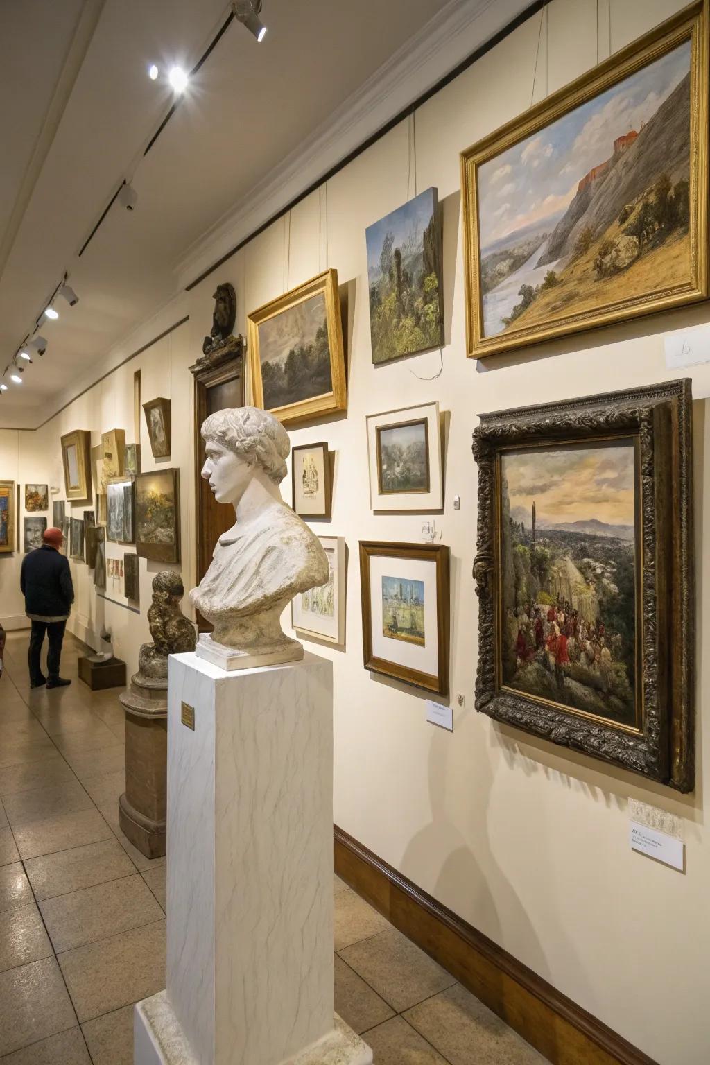 A gallery-style picture wall with varied art selections.