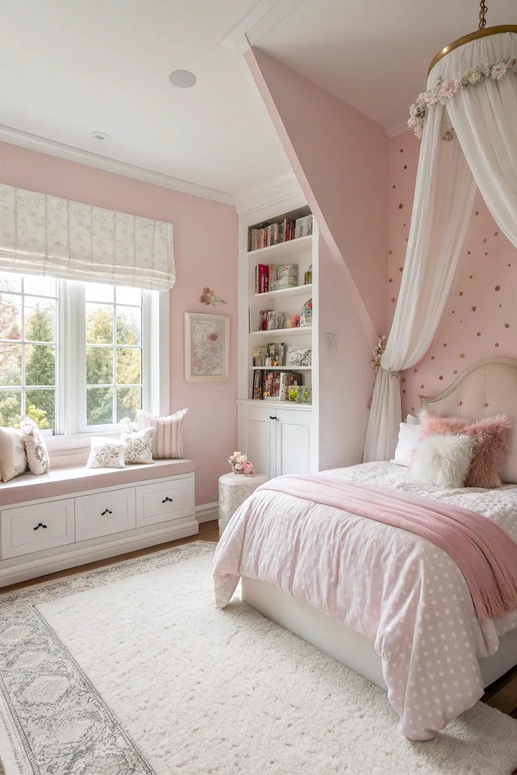 Whimsical rose murmurs fashion a serene and calming bedroom retreat.