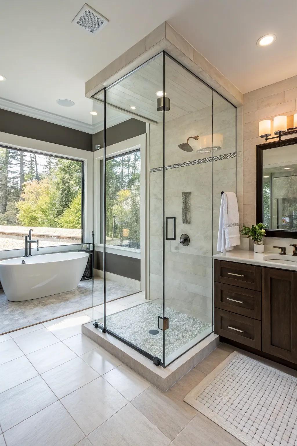 Open shower designs enhance space and introduce an element of sophistication to bathrooms.