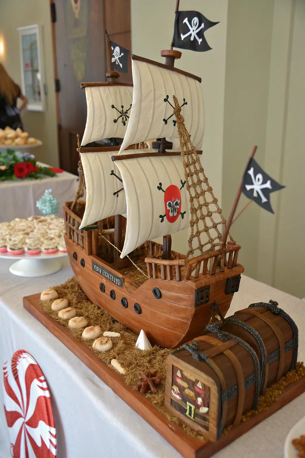 Amaze your invitees with a breathtaking pirate vessel confection.
