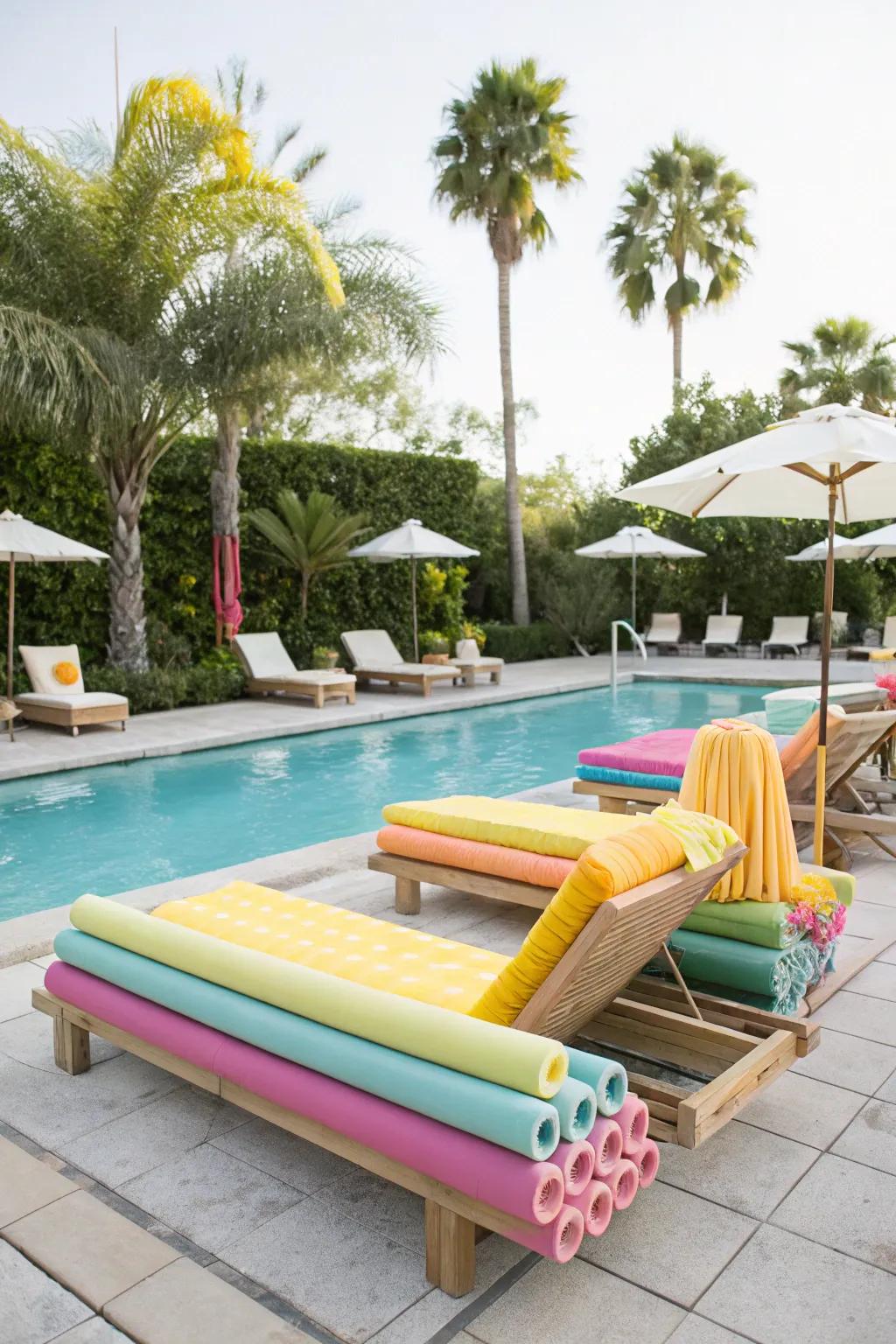 Pool noodle loungers provide extra seating with a fun twist.