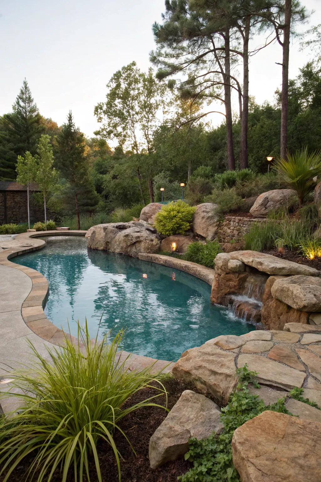 A natural stone pool blending beautifully with its surroundings.
