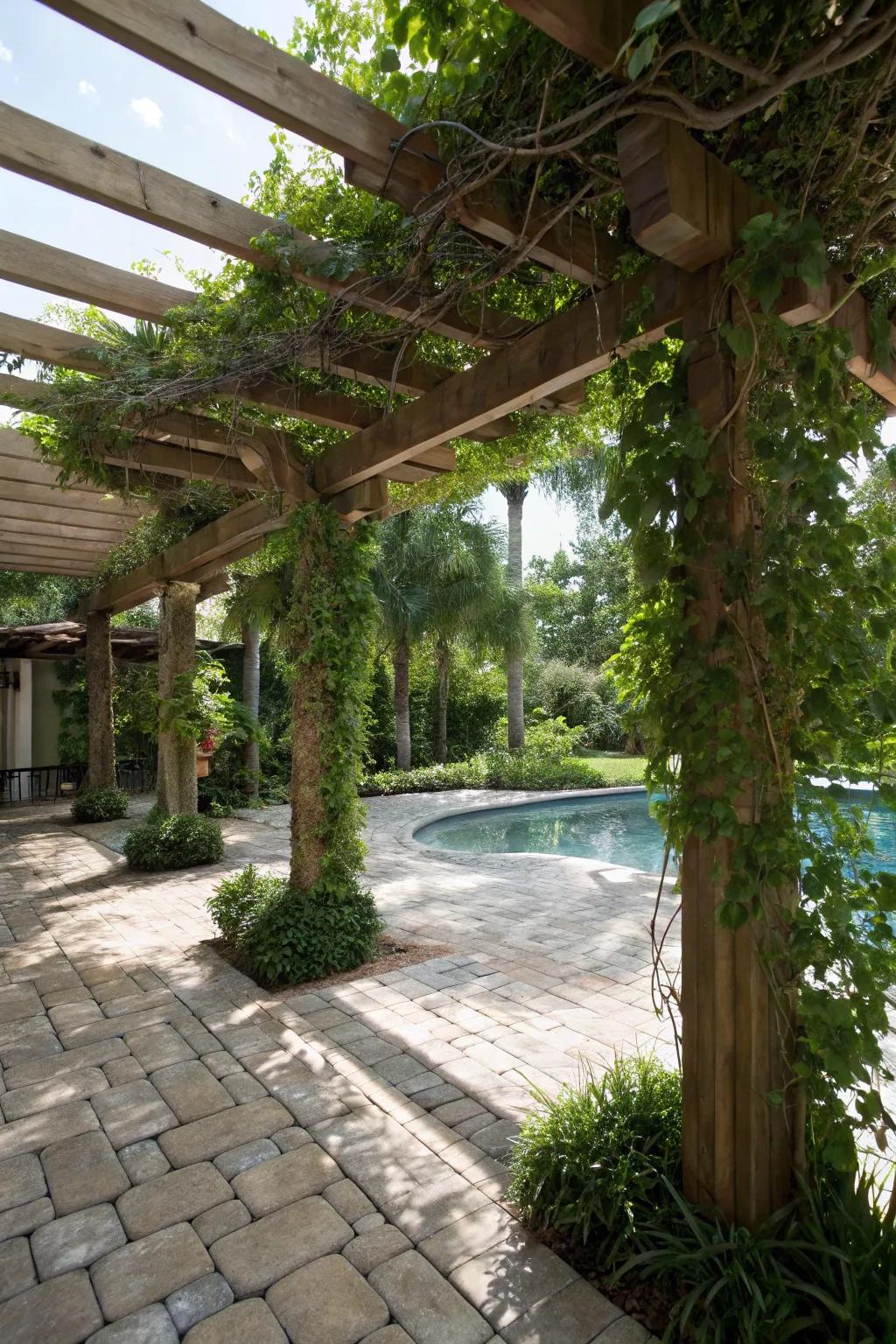 Add flair and shade to your pool spot with a charming arbor.