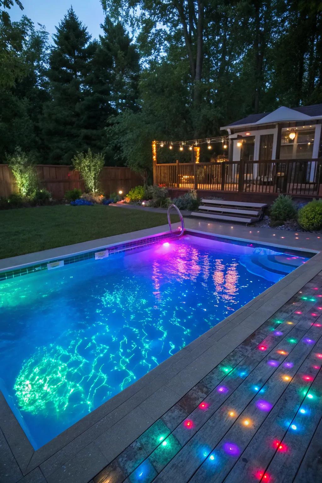Artistic lighting can transform your pool into a dazzling spectacle at night.