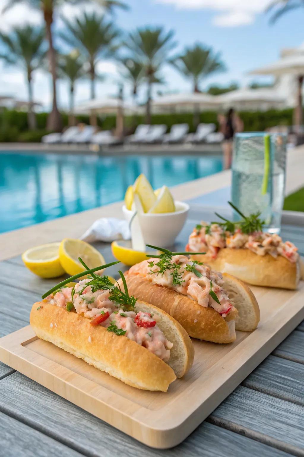 Indulge in mini lobster rolls for a luxurious poolside snack.