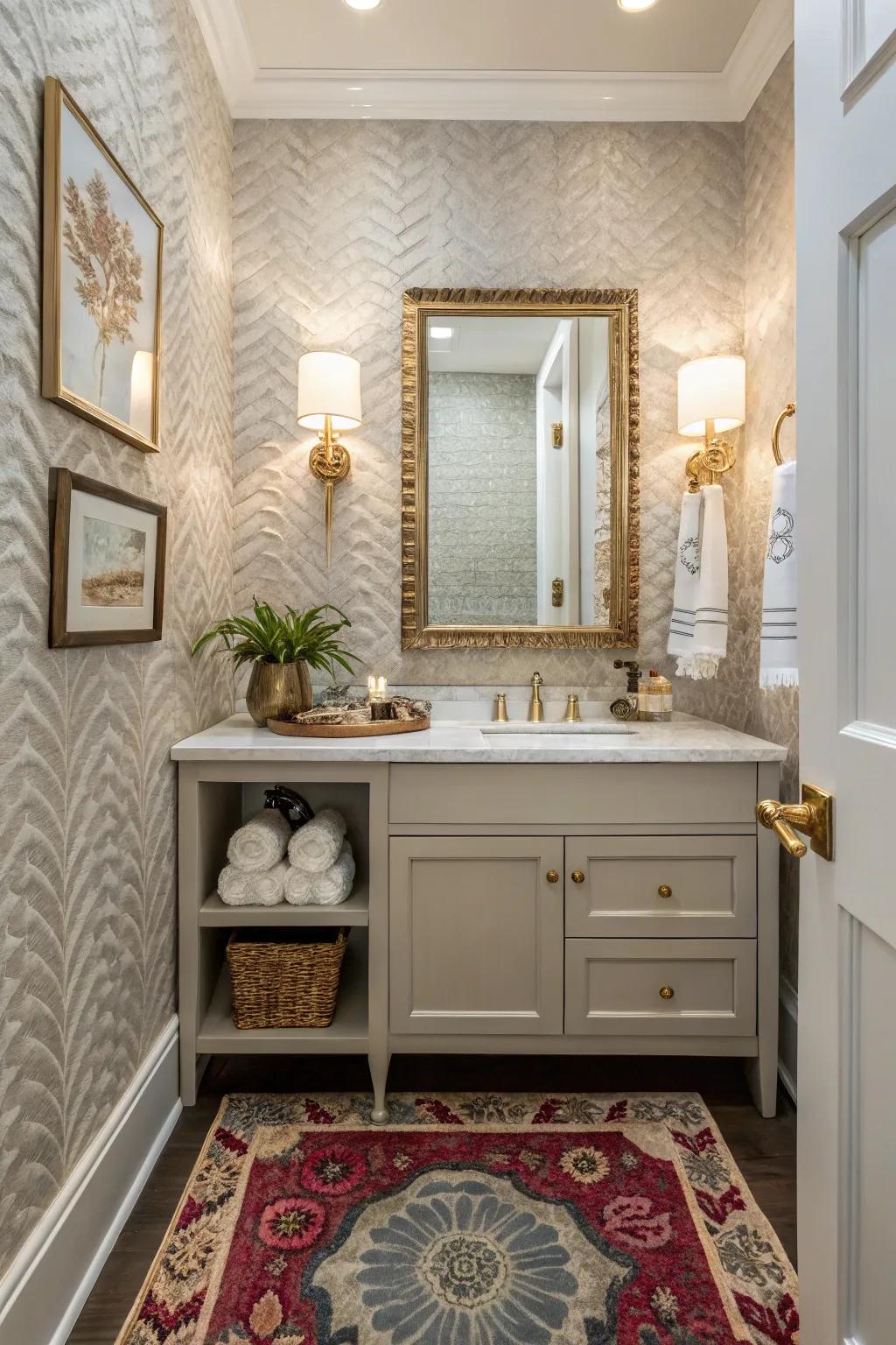 A mix of textures in wallcovering contributes depth and visual fascination.