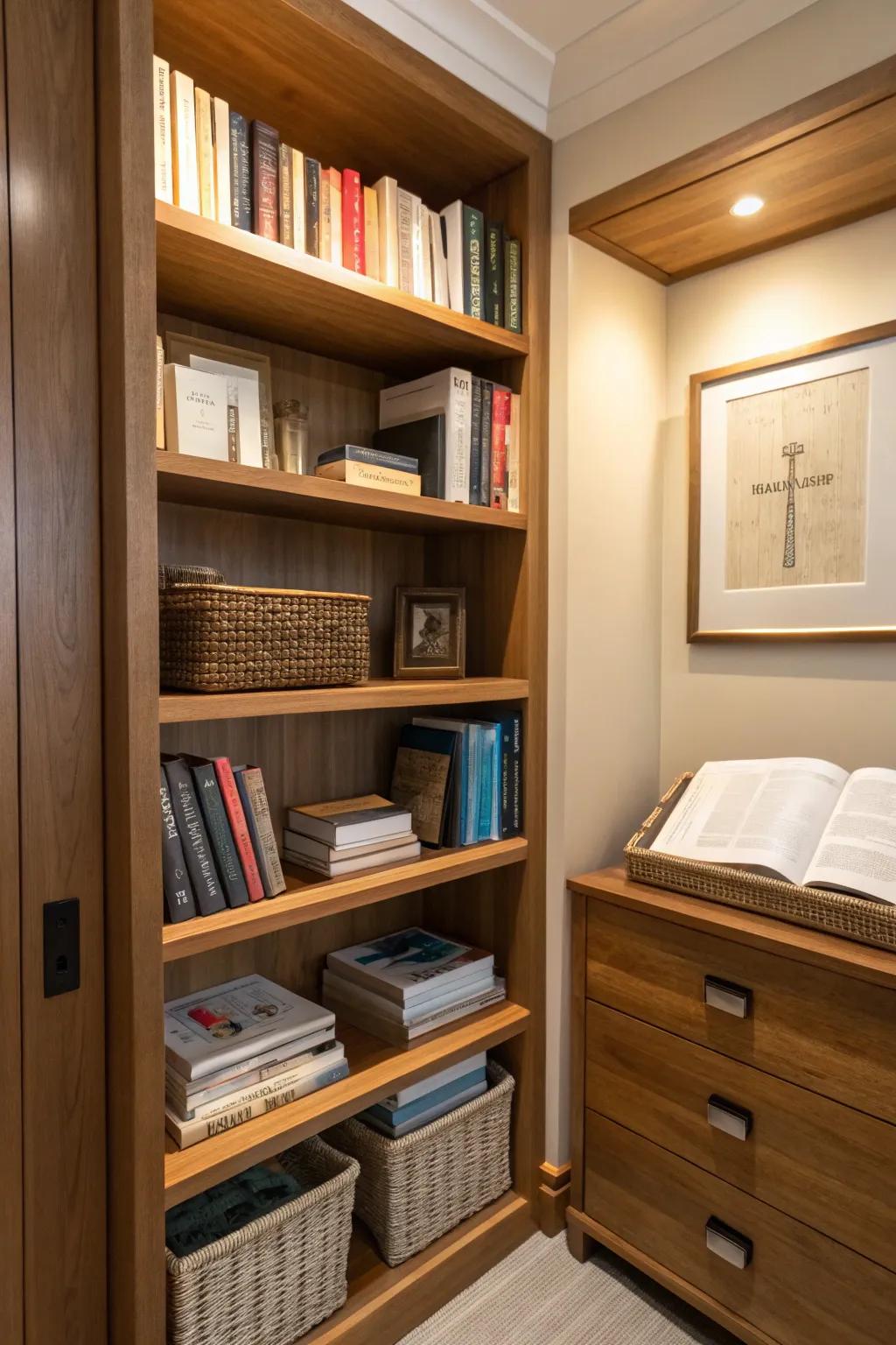 Keep your spiritual resources organized with tidy shelving.