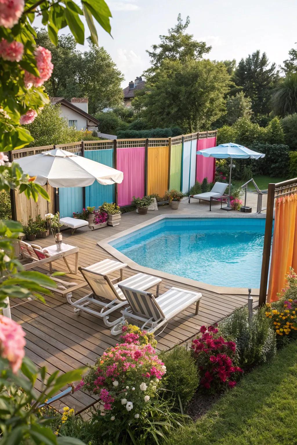 Privacy partitions provide an adaptable solution for poolside seclusion.