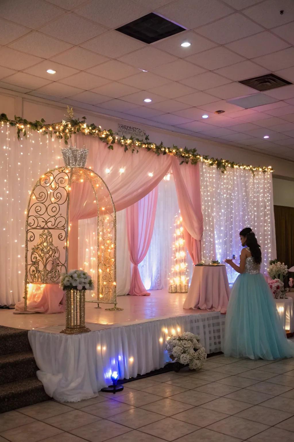 Ambient lighting amplifies the magical essence of a quinceañera.