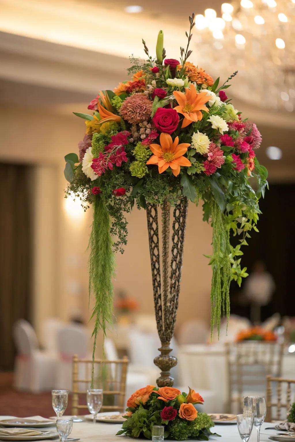 Upright centerpieces create a grand impression at any event.
