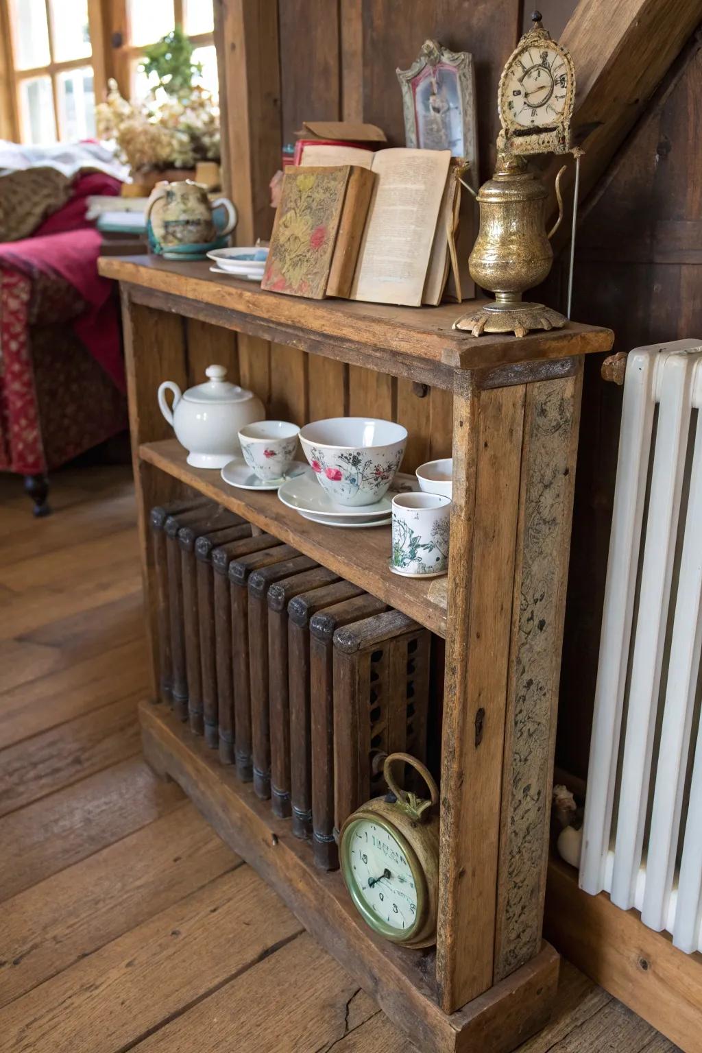 Bring the charm of the countryside into your home with a rustic radiator shelf.
