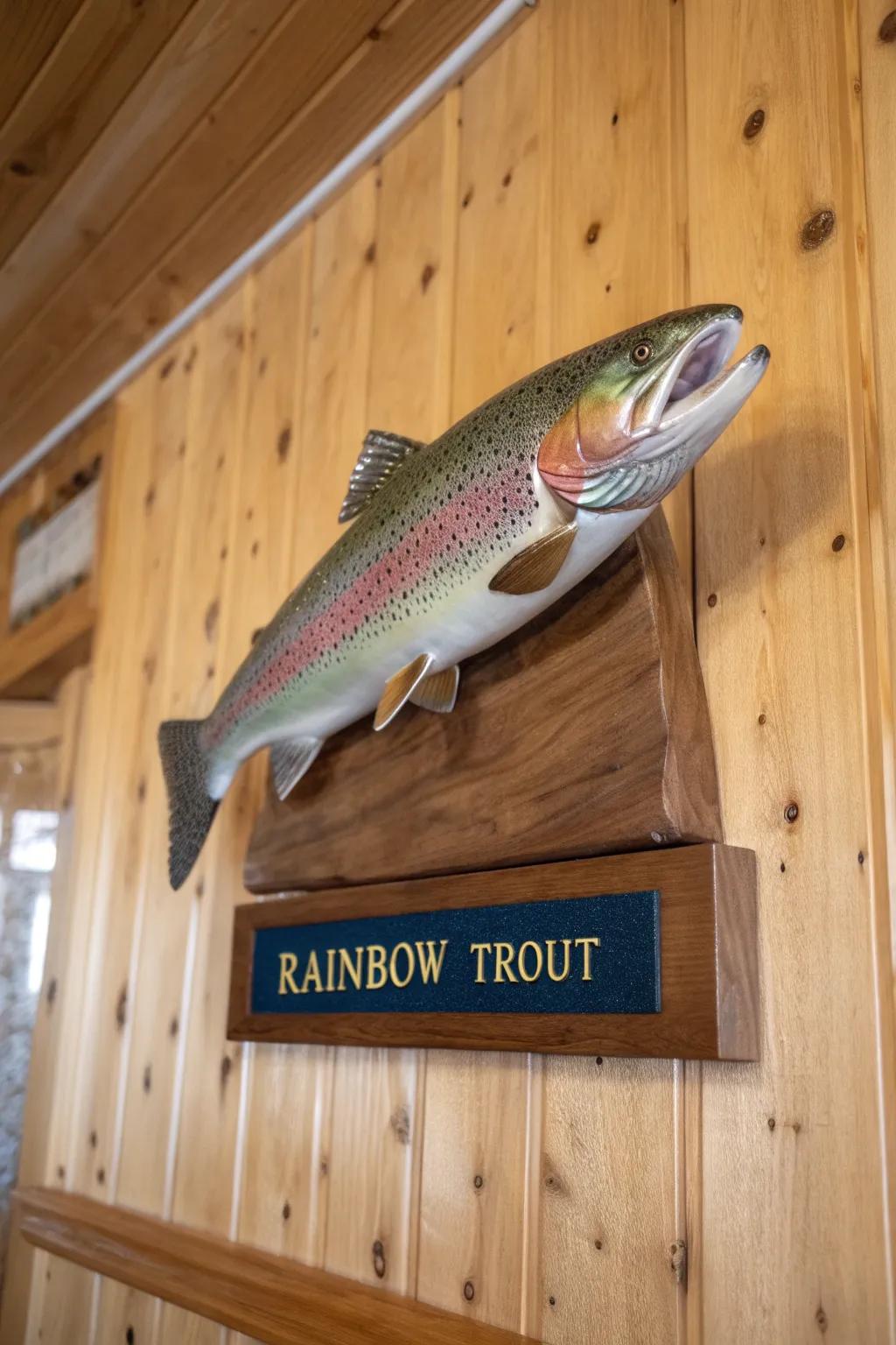 An etched plate personalizes the rainbow trout presentation with cherished memories.