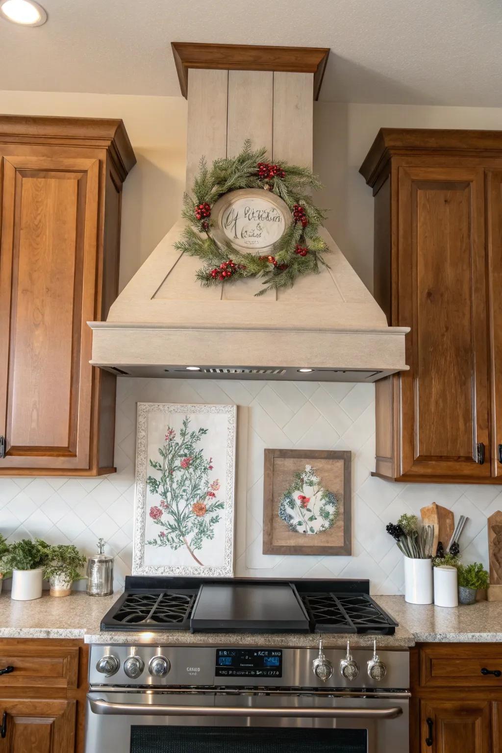 Decorative touches infuse personality into your range hood covering with beautiful results.