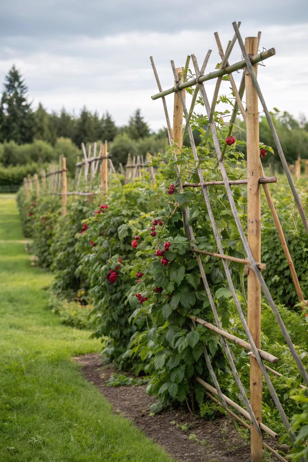 Bamboo trellises impart a sustainable and innate garden visage.