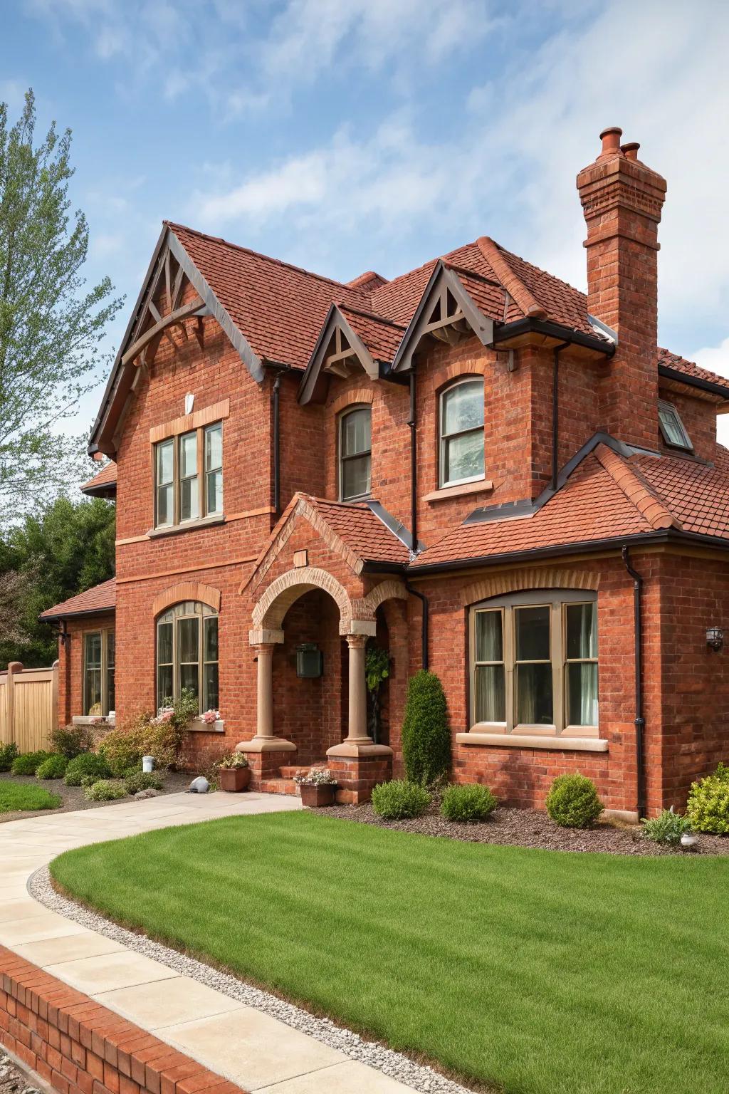 Earthen trim creates a cohesive and earthy look for red brick homes.