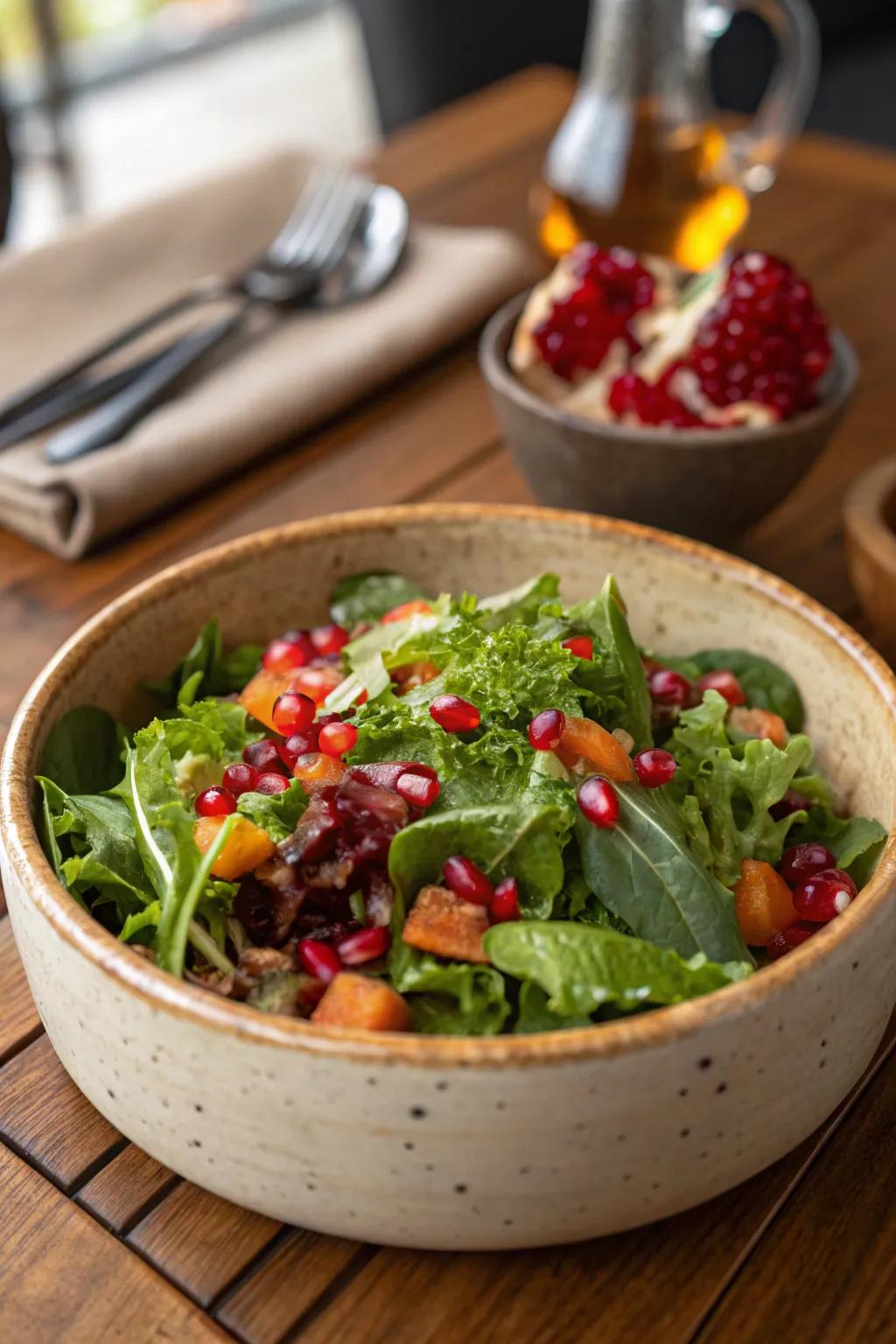 Pomegranate seeds lend salads a lively burst of color and flavor.