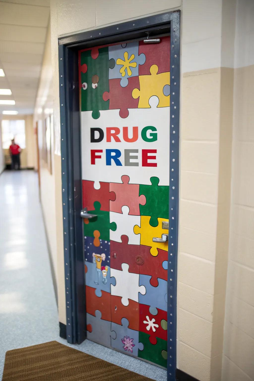 Challenge students to solve the puzzle of a drug-free life with this captivating entryway design.