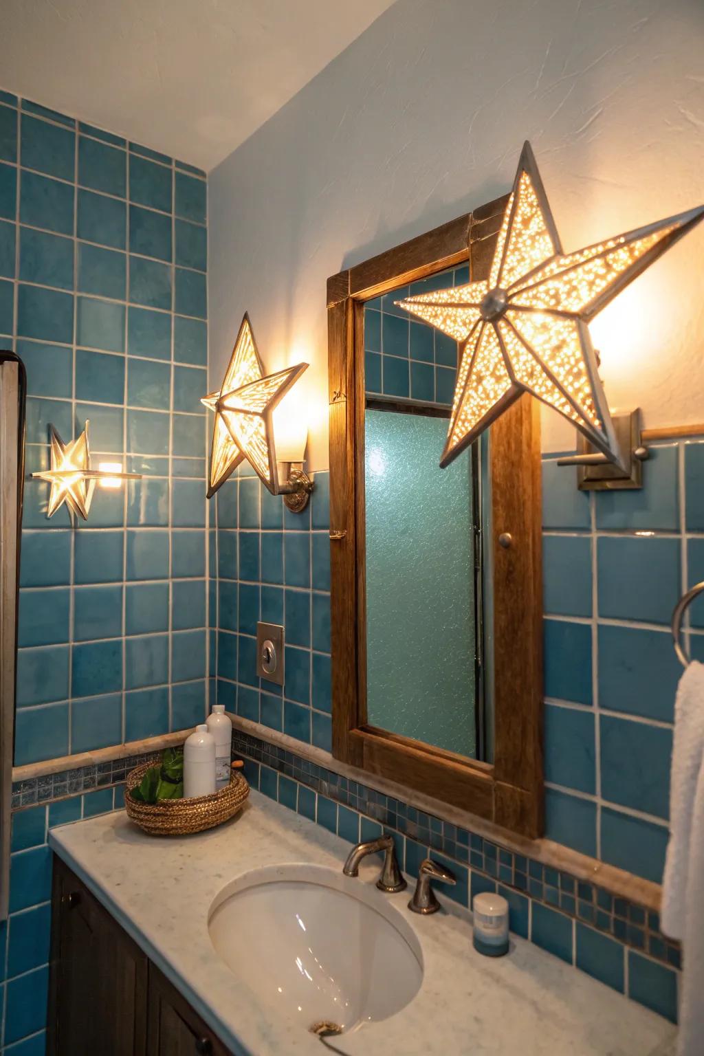 Unique lighting options enriching the bathroom's character.