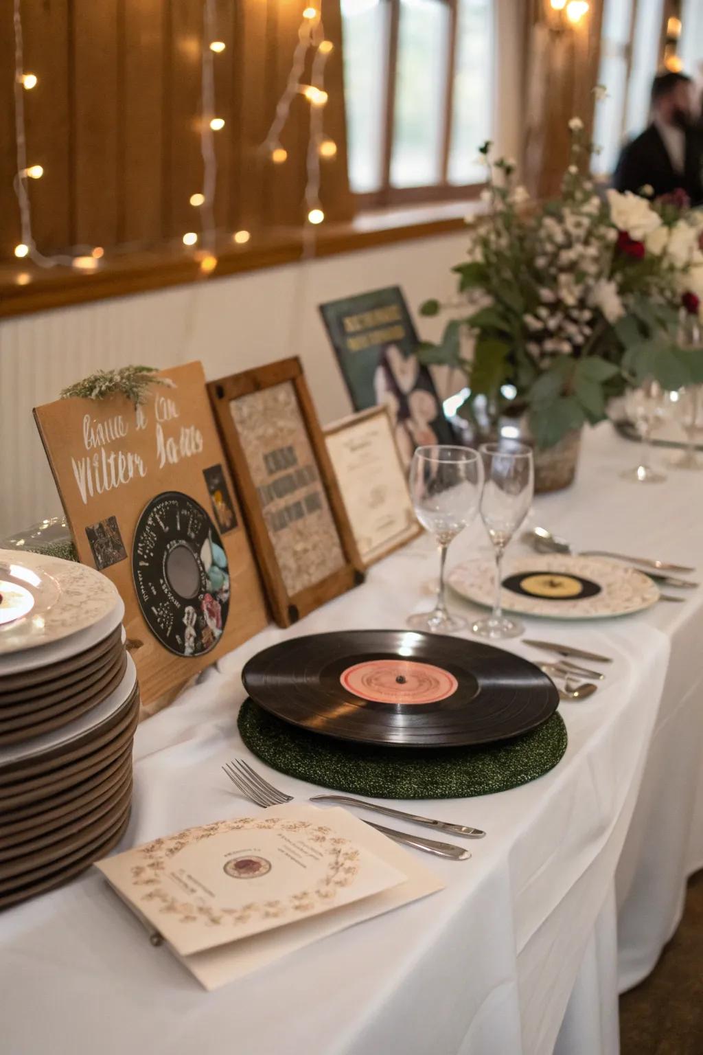 Nostalgic vintage decorations enhance the rockabilly wedding decor.