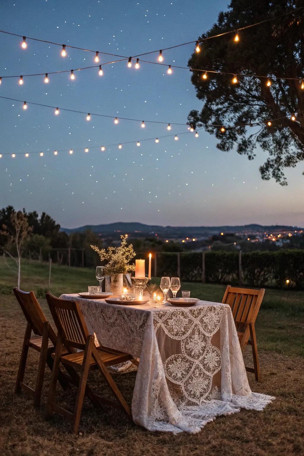 Relish dining under the stars with an open-air setting aglow with fairy lights.