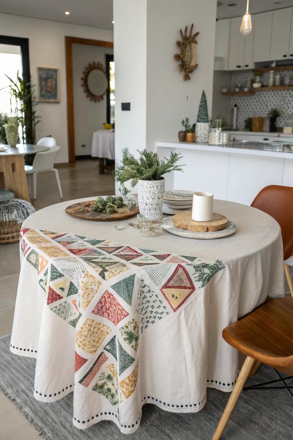 Uneven draping establishes a contemporary visual intrigue.