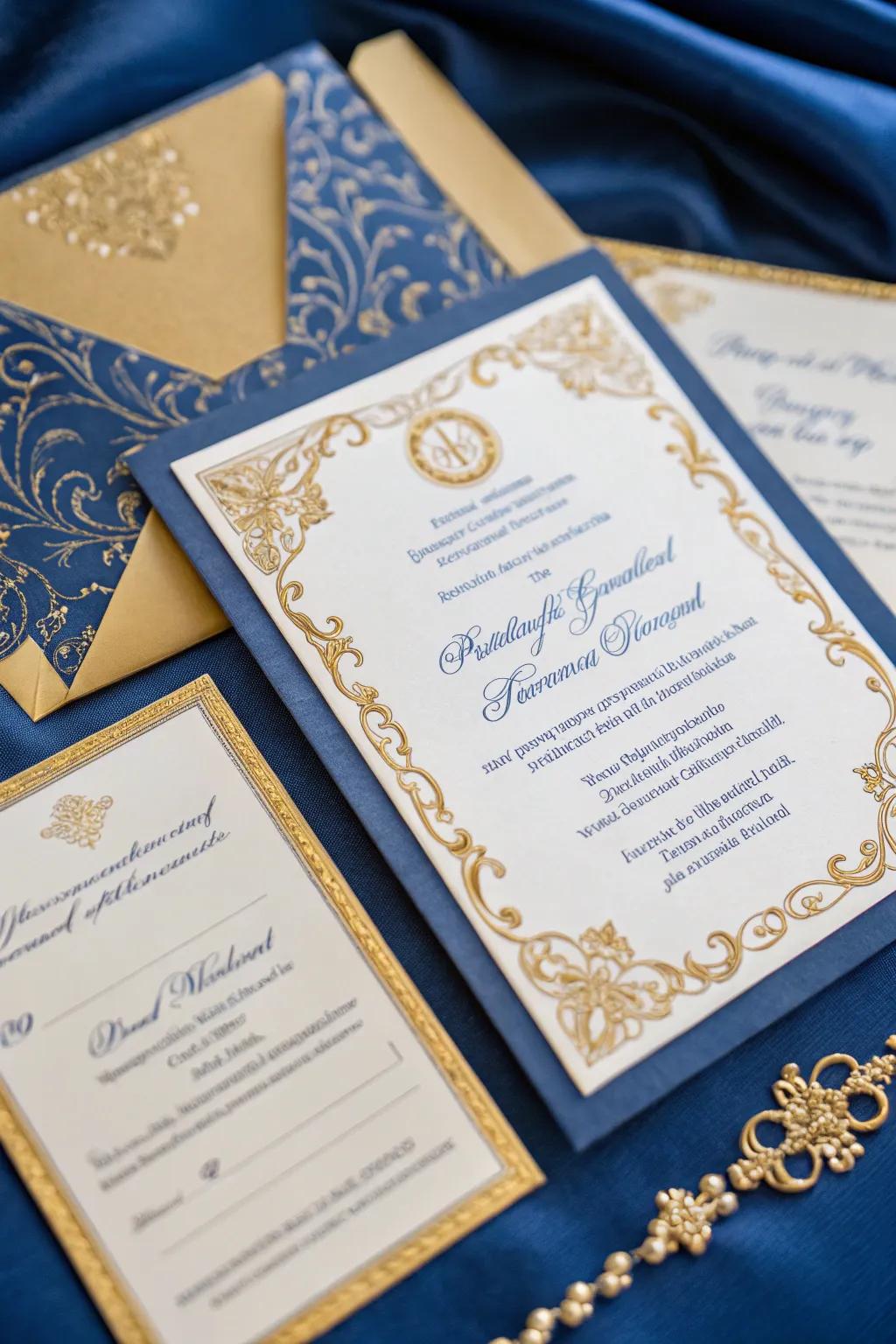 Refined wedding stationery featuring azure features.