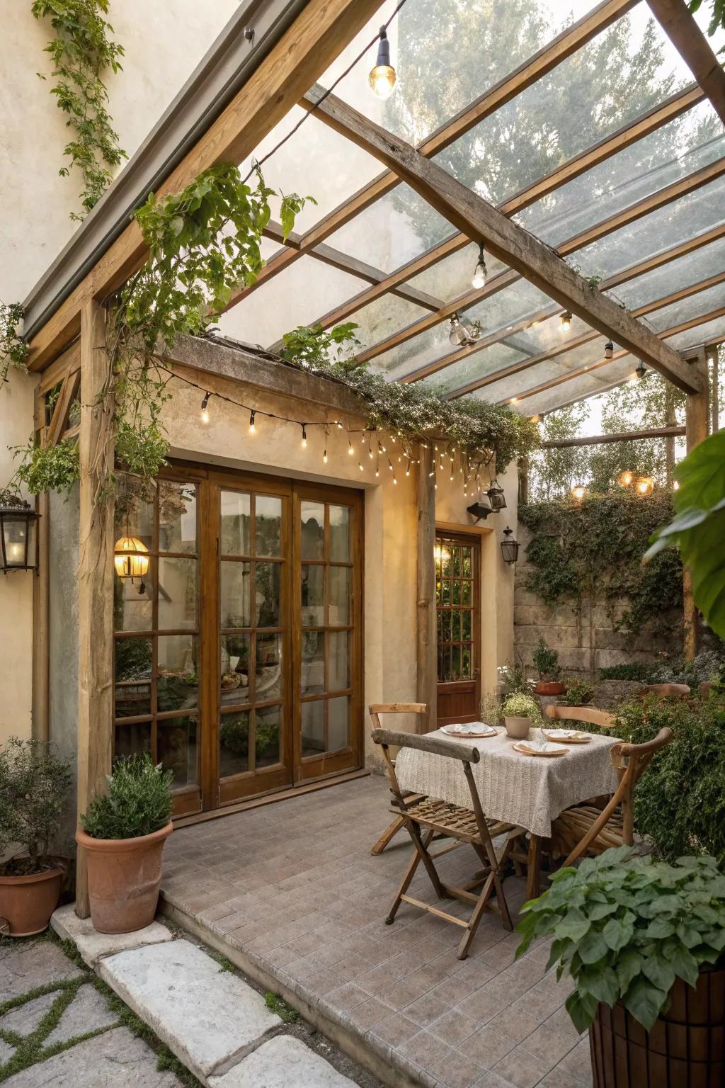 Countryside glass shelters provide illumination and charm.