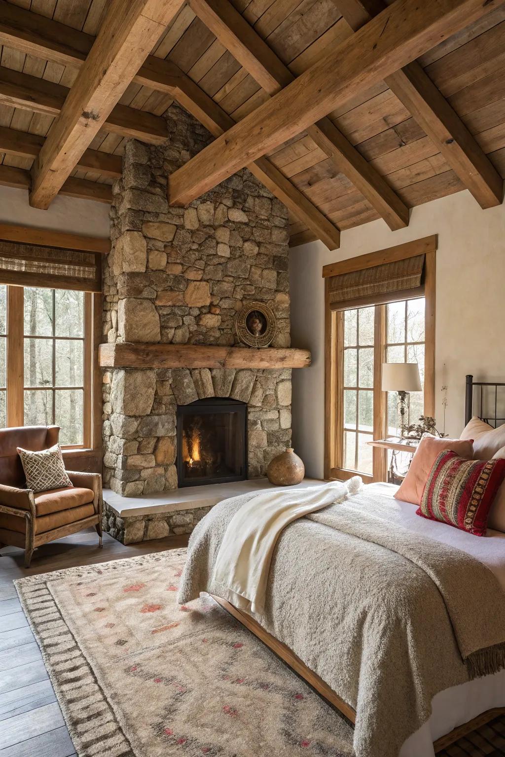 A stone hearth is a warm and natural focal point.