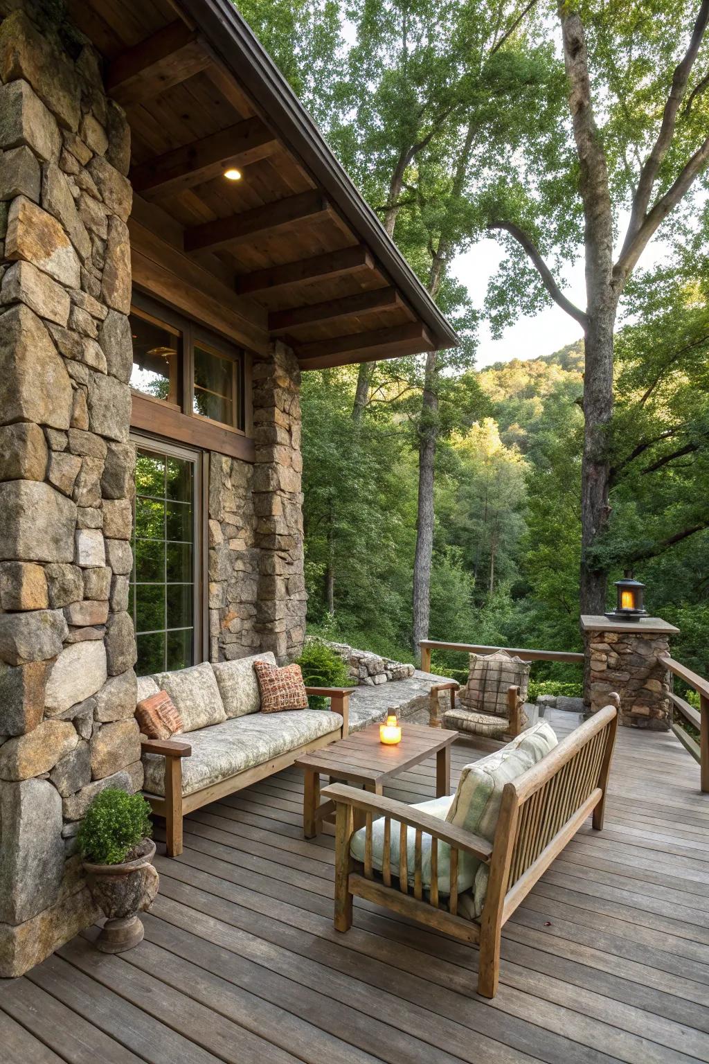 Stone highlights provide texture and charm to this countryside patio.