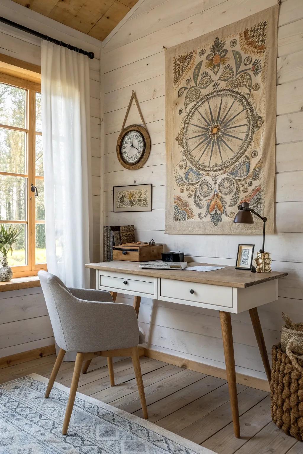 Retro art pieces impart character and charm to your rural office walls.