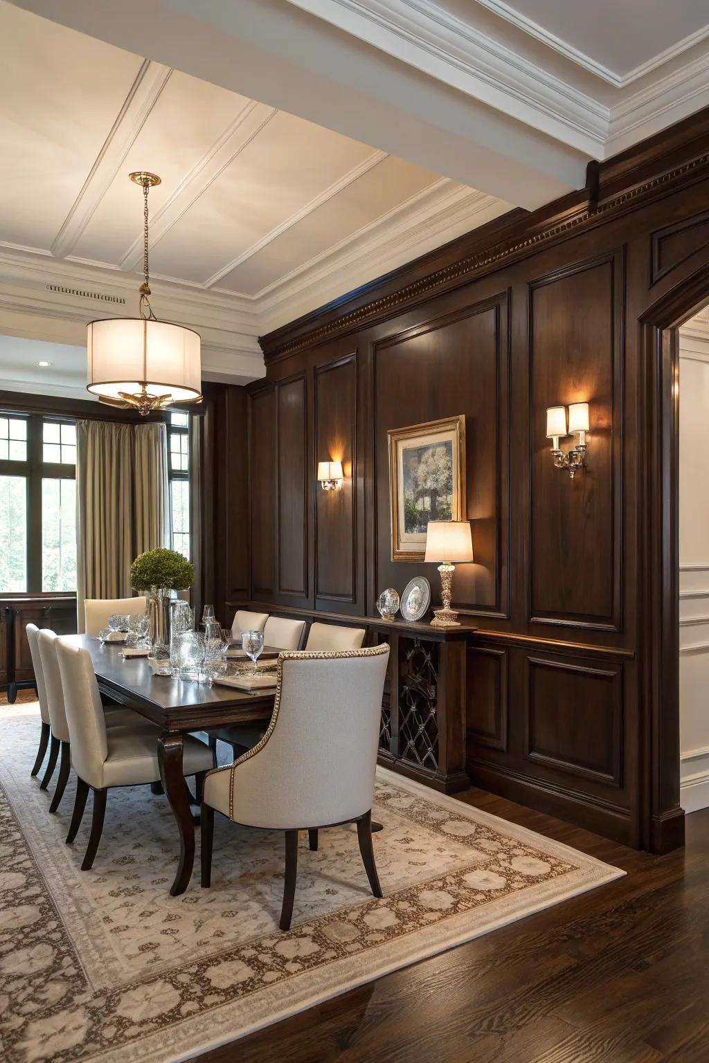 Contrasting hues in paneling fashion a theatrical and arresting consequence.
