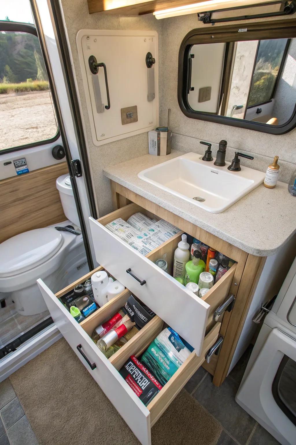 With pull-out drawers, you can improve under-sink storage.