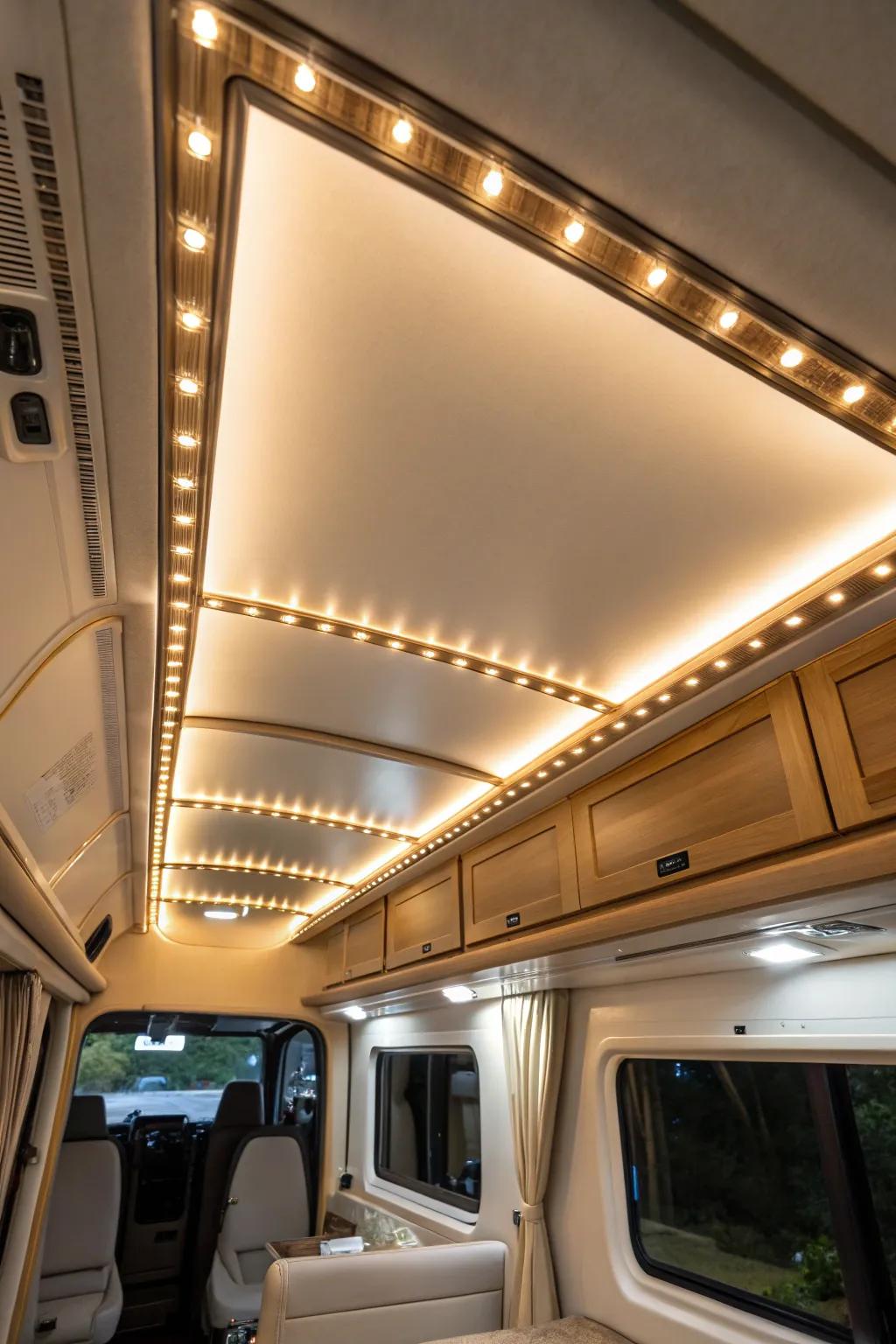 Diode-emitting light ribbons can transform your RV into a snug hideaway.
