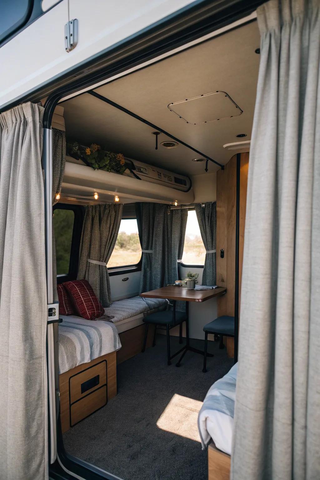 Create cozy private areas with dual-function curtains.