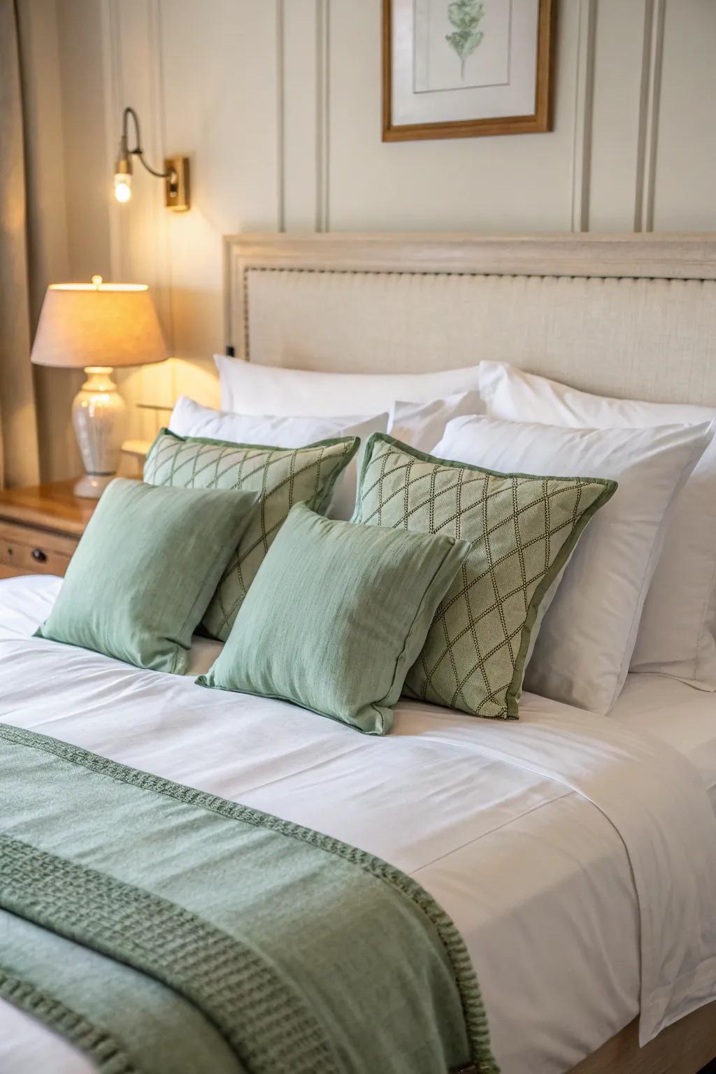 With accent cushions, add pale green to your décor.