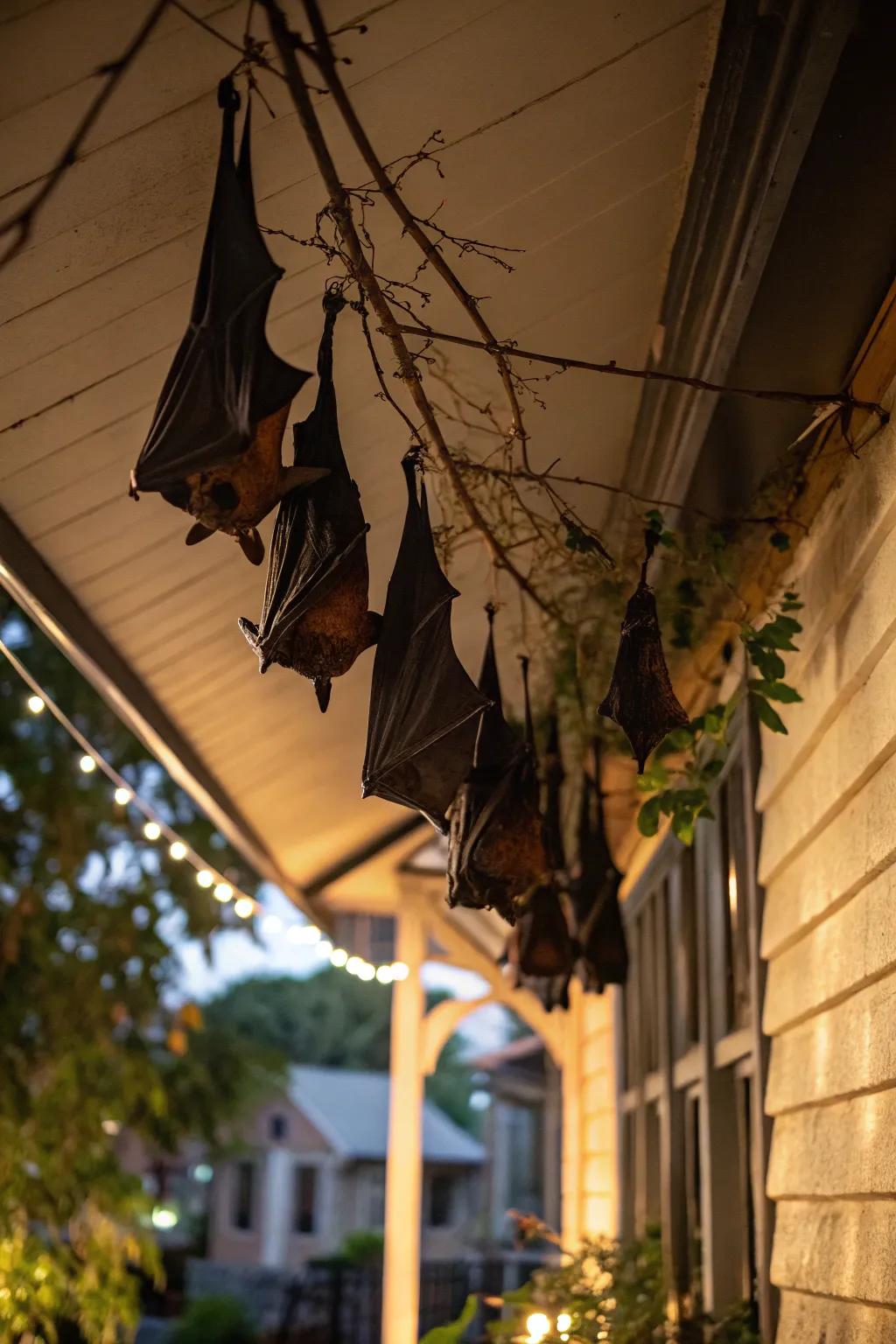 Bats dangle ominously from the veranda roof, poised to take flight.