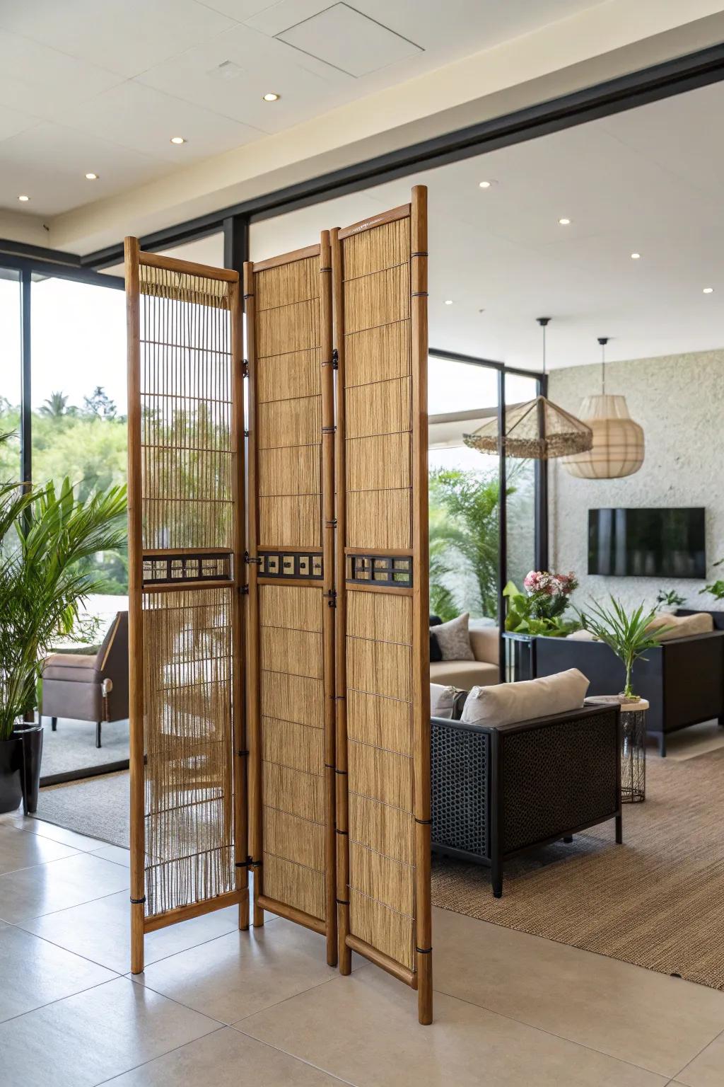 Cane screen walls deliver a sustainable and elegant decor alternative.