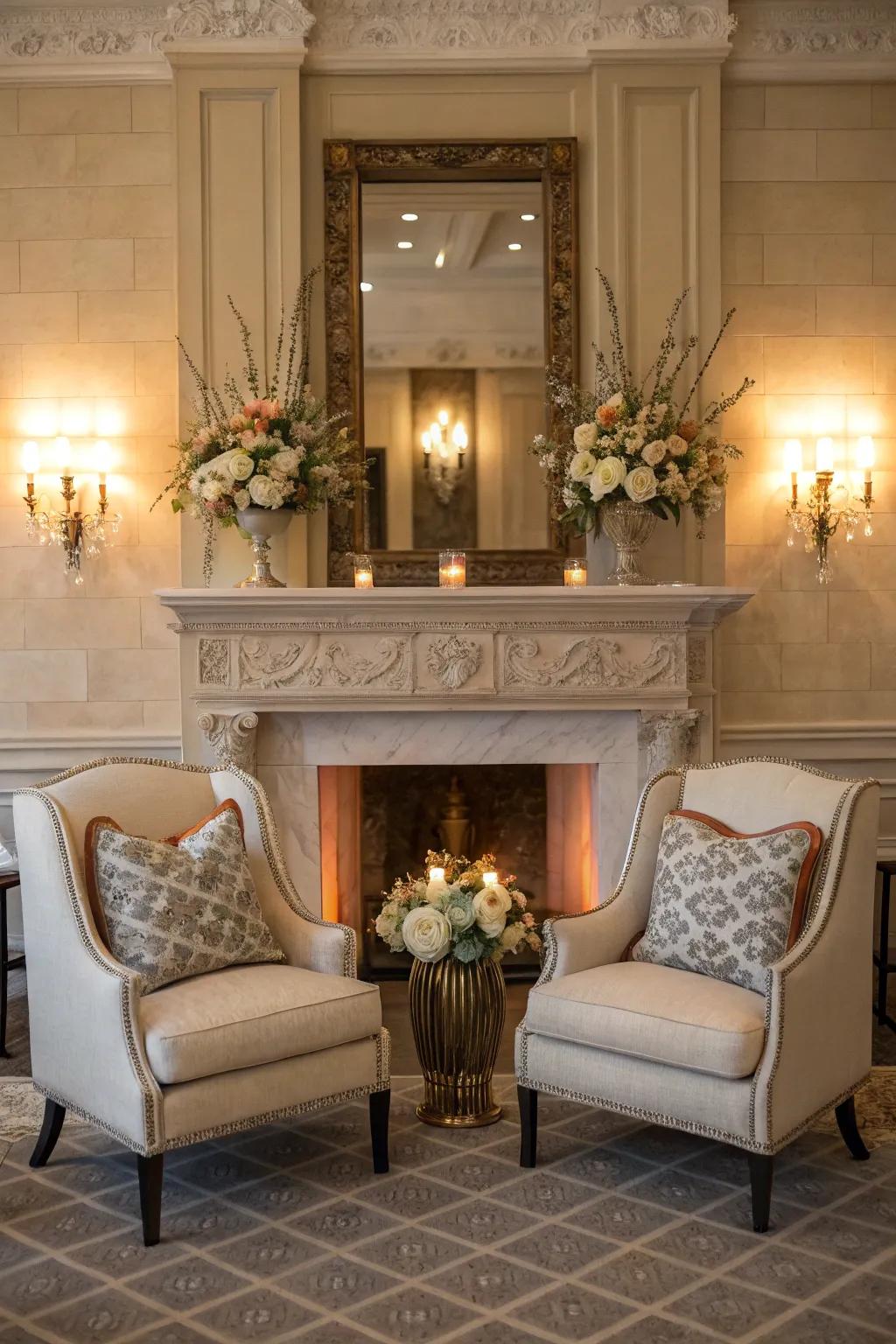 Balanced seating arrangements bring harmony and sophistication to the area.
