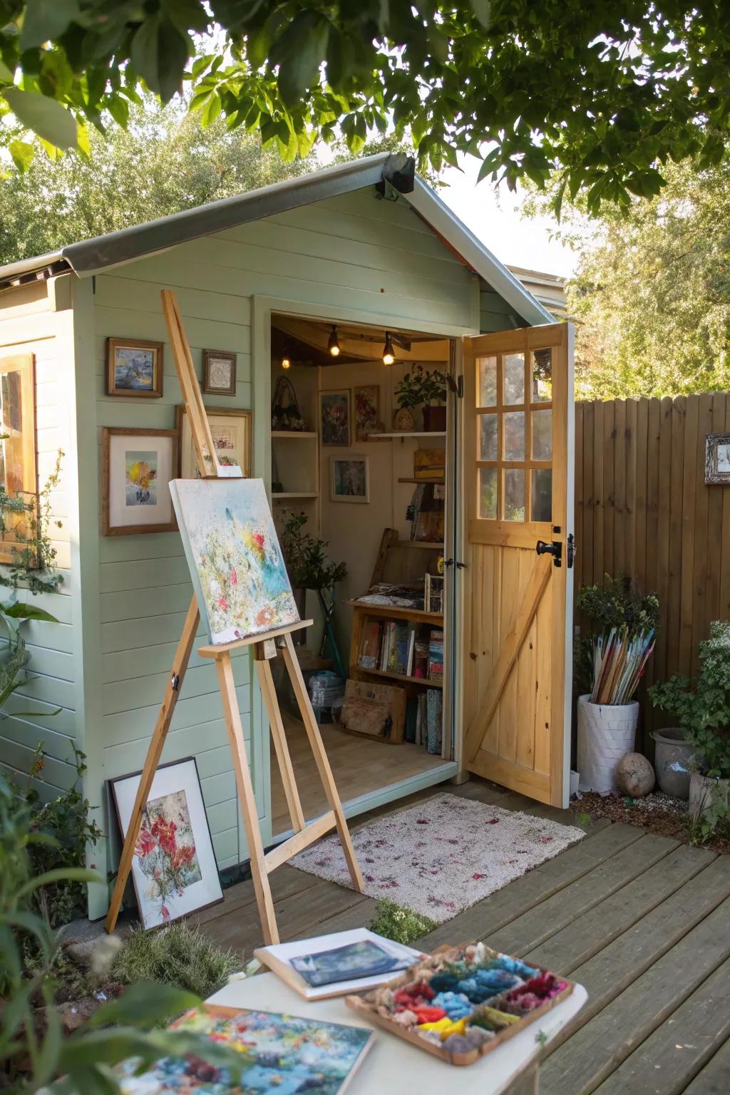 A yard outbuilding transformed into a creative art space.