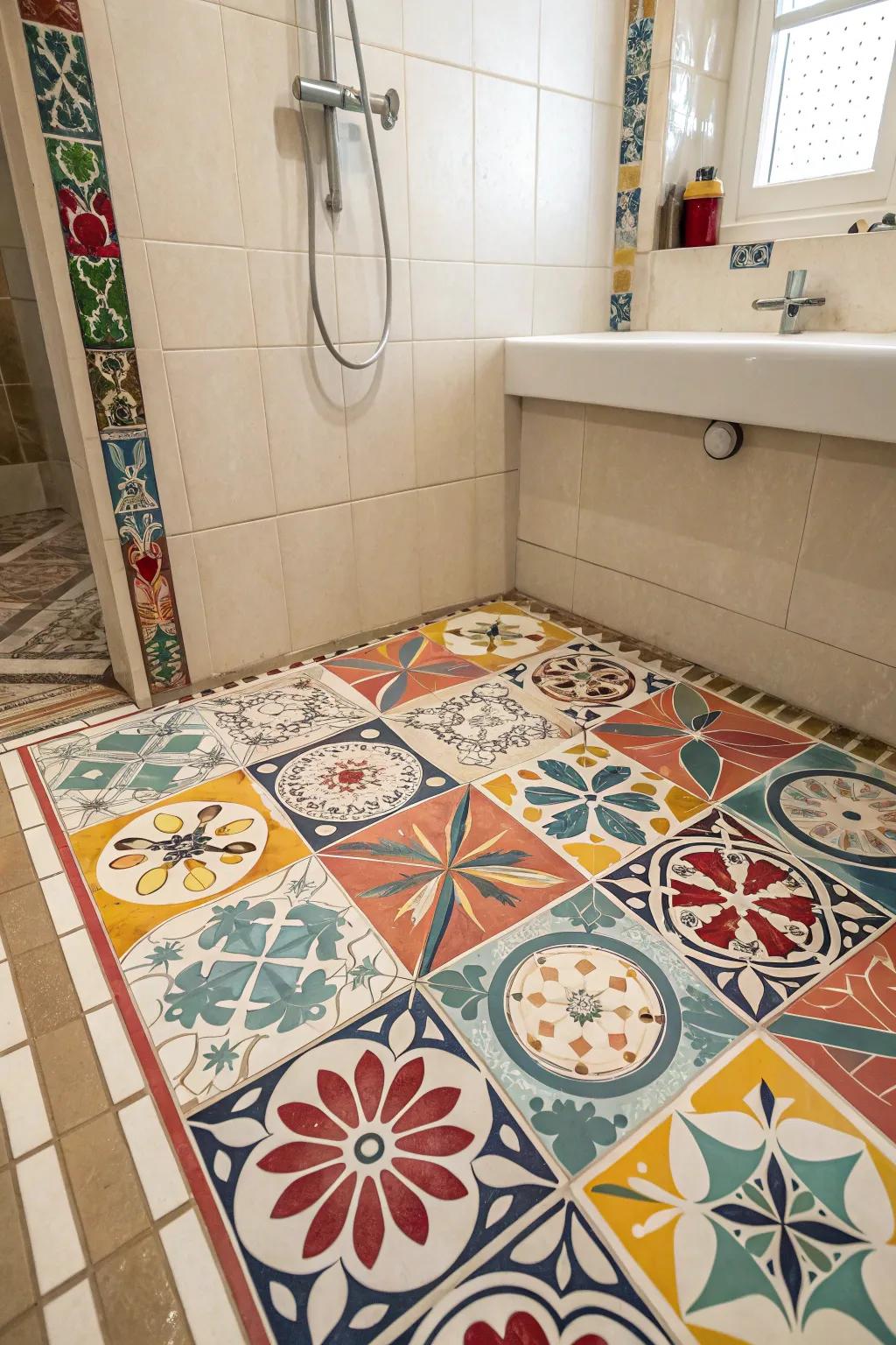 Bold patterns create a lively and dynamic atmosphere in your shower.