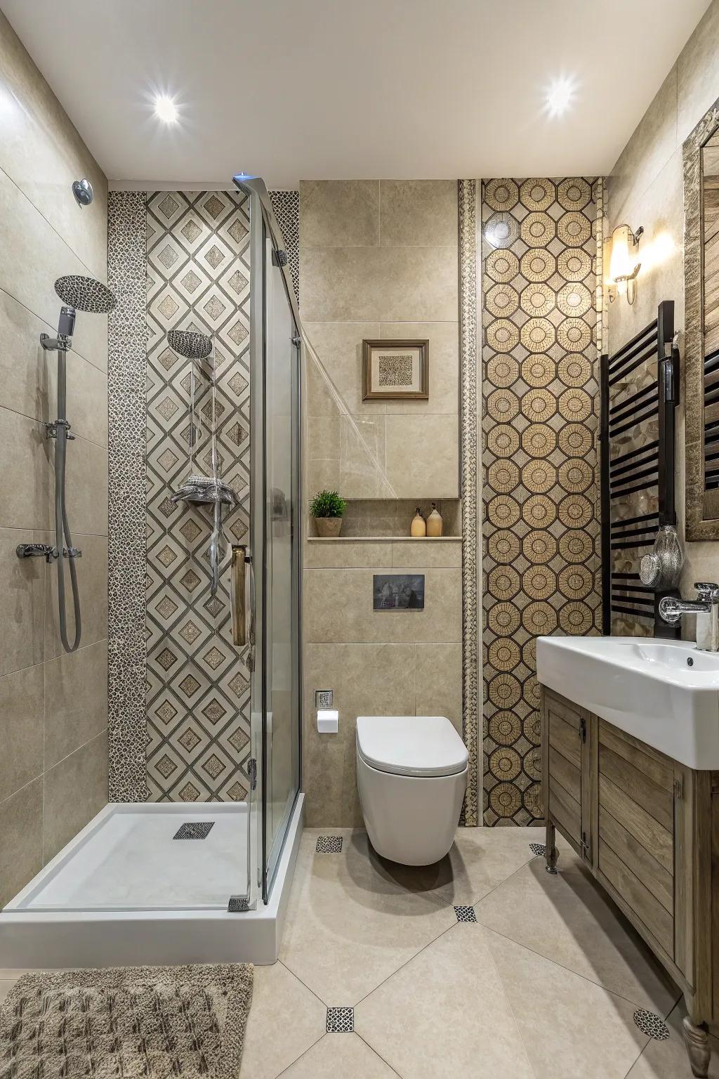 Tile details introduce personality and depth to your bathroom layout.