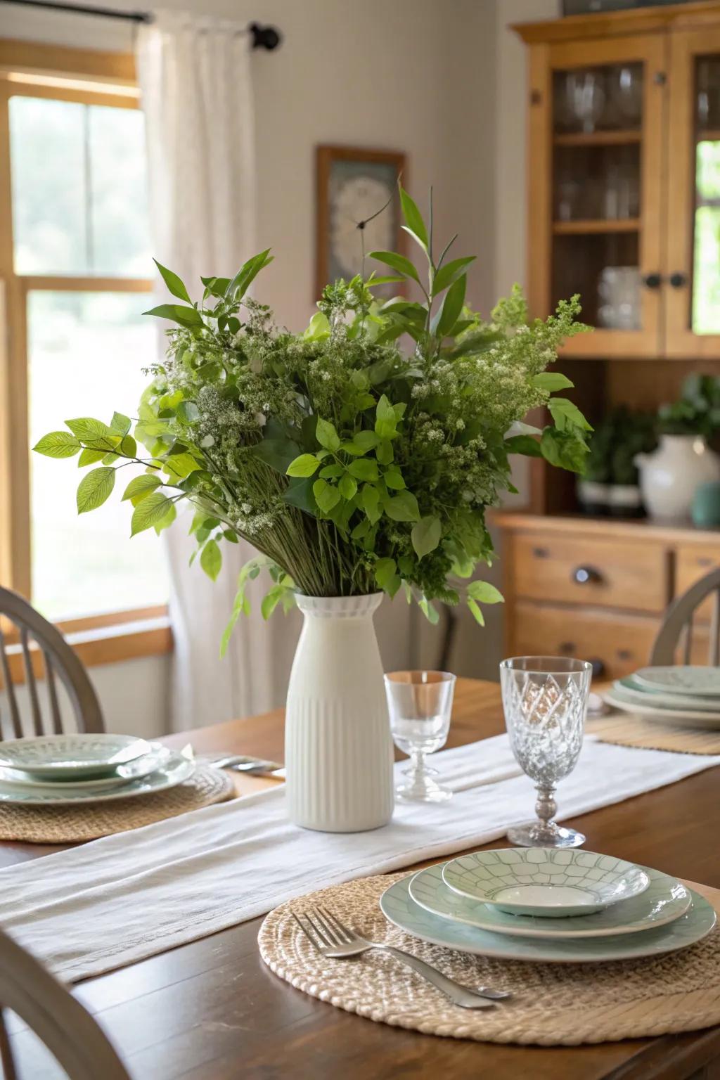 Decorative vegetation adds vibrancy as well as an organic element.