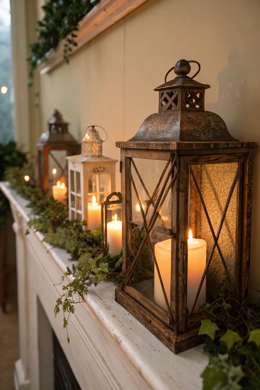 Unrefined signal lamps casting a snug radiance on the fall mantel.