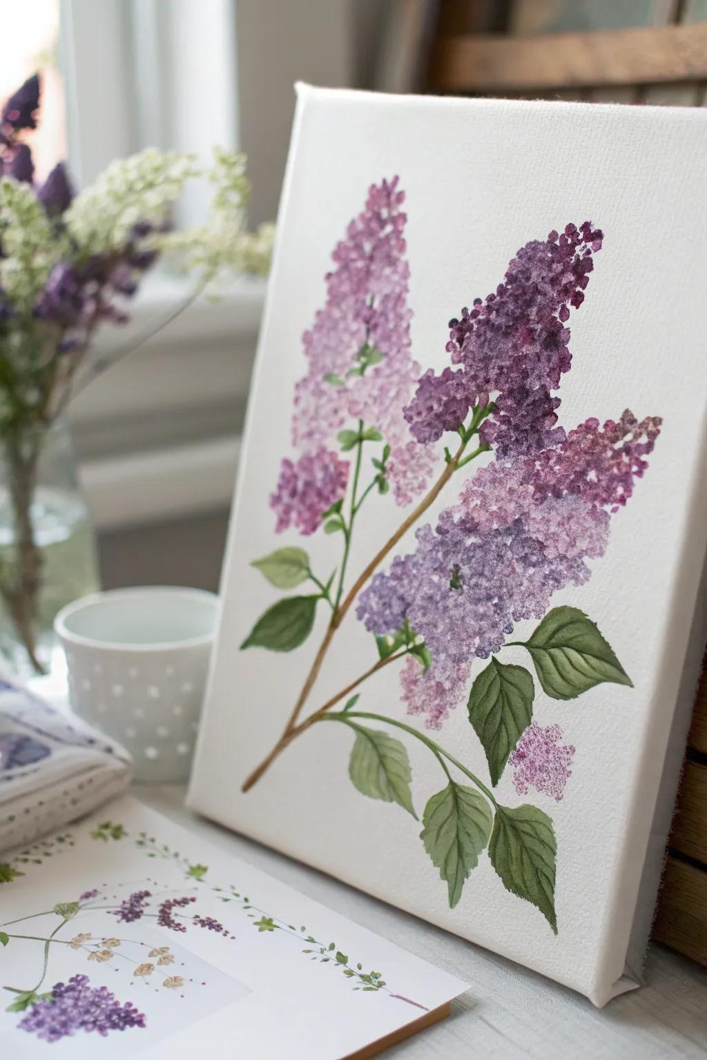 Experience the art of simplicity with these tranquil Lilac Whispers, painted with surprising ease using cotton buds.