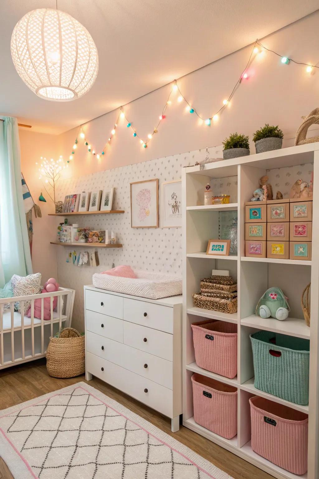 A functional arrangement ensures the nursery remains orderly and uncluttered.