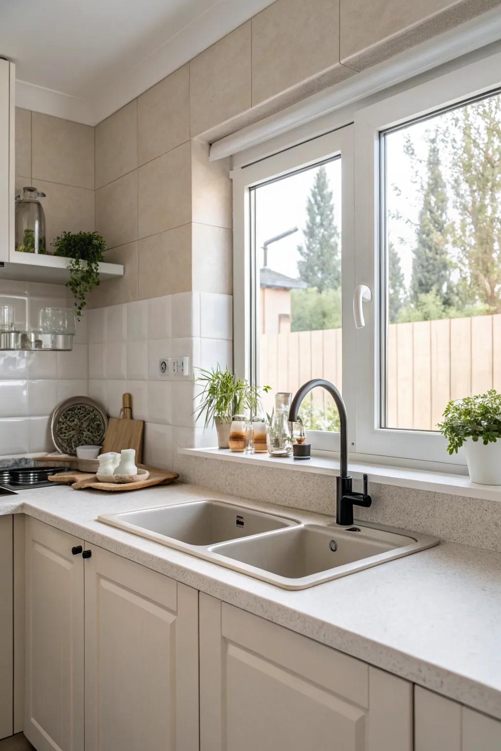 Minimalist design infuses the kitchen with simplicity and tranquility.
