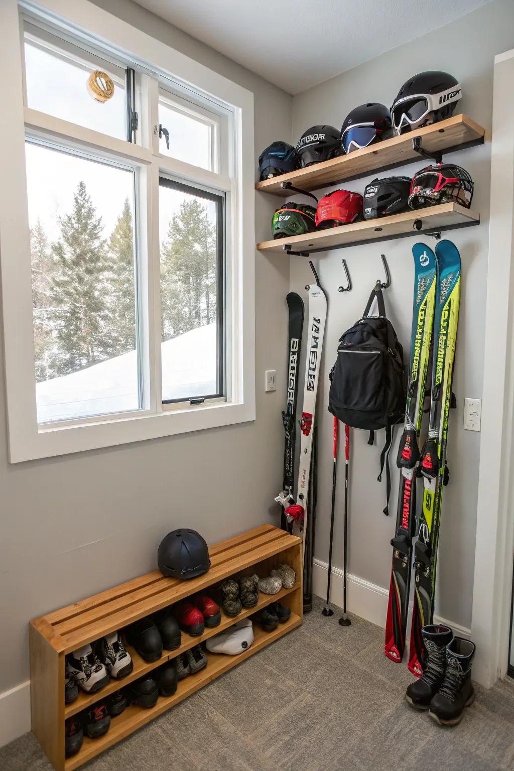 Small ski storage perfectly maximizes smaller spaces.