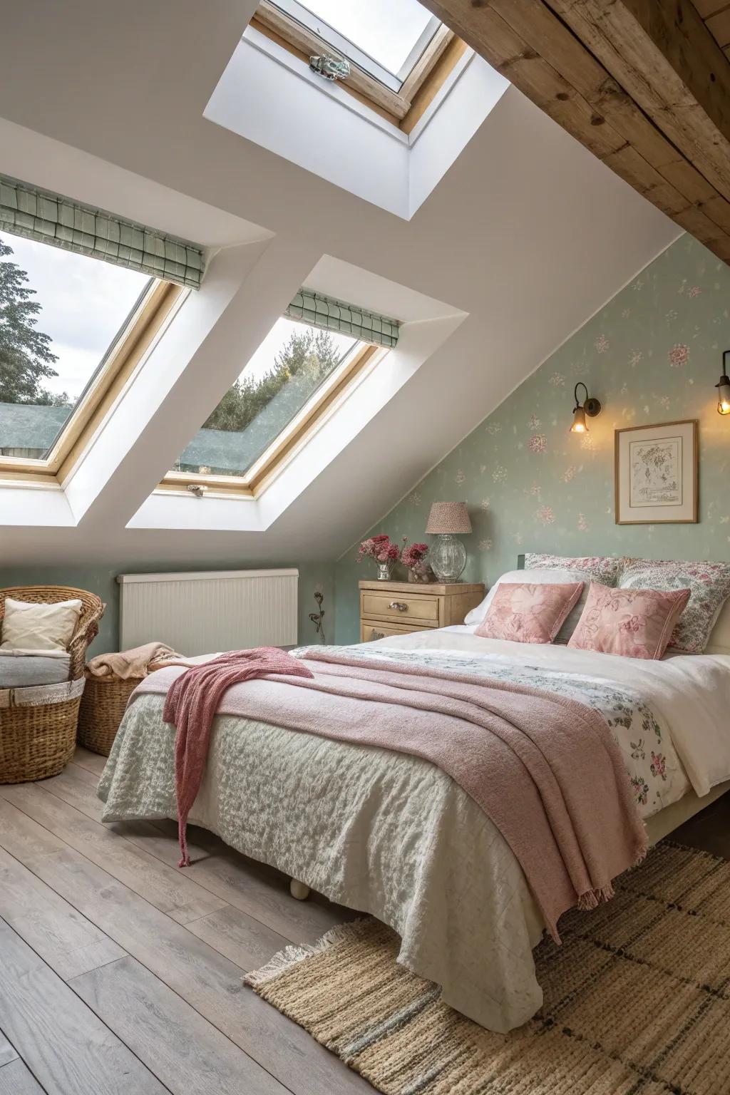 Skylights illuminate the chamber, bestowing natural luminescence.