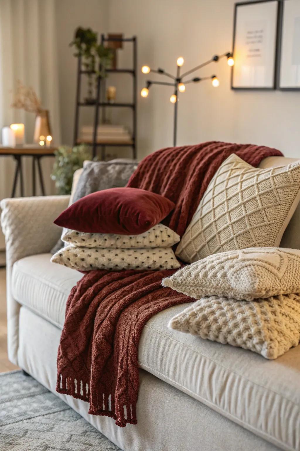 Using different fabrics adds warmth and texture.