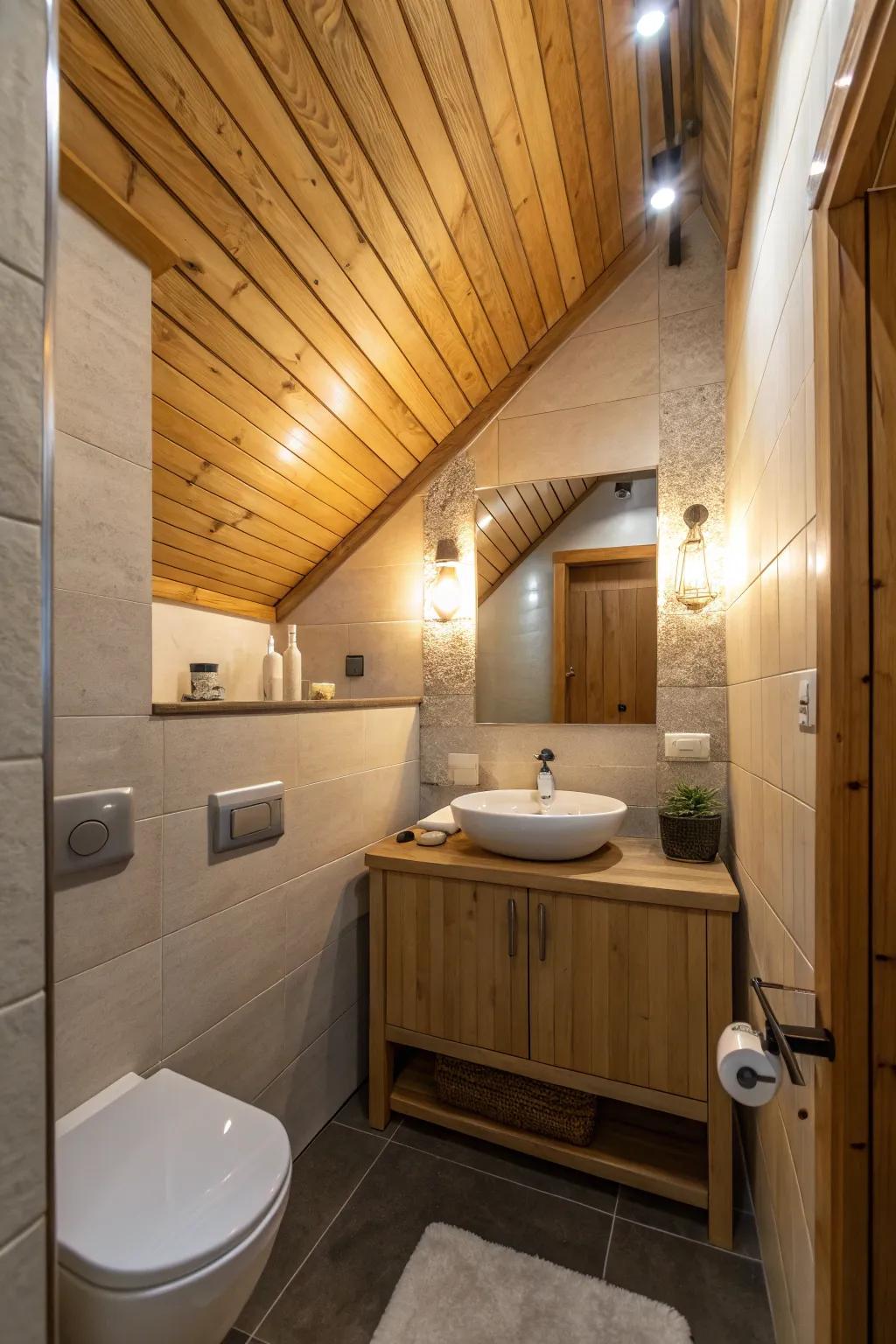 Built-in illumination highlights the beauty of the wooden roof.